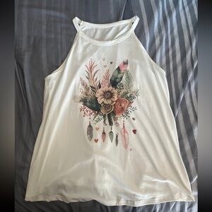 White and Pink Sleeveless Graphic Tank Top